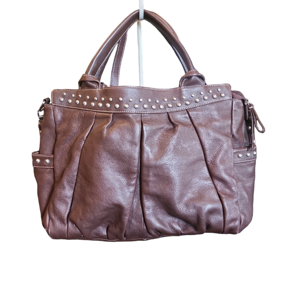 STUNNING BROWN LEATHER STUDDED BAG FROM *FENN WRIGHT MANSON EUC